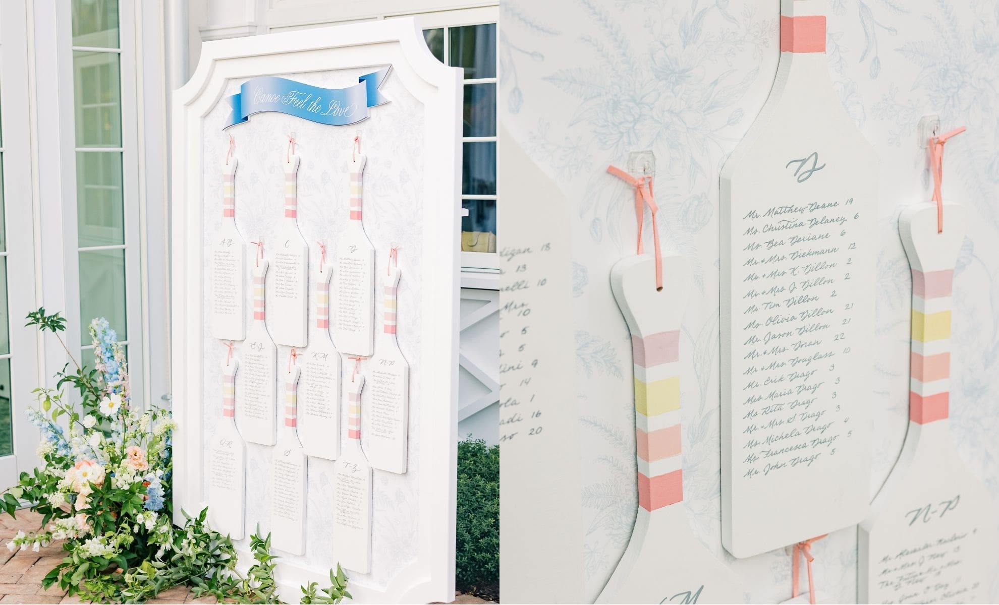 Canoe paddle seating chart for a Hamptons New York wedding